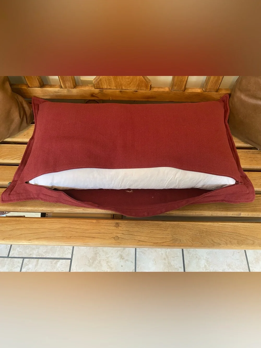 Lauren Ralph Lauren Brick Red Embroidered Lumbar Pillow